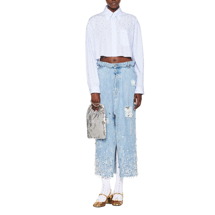 Lookbook (W) ミュウミュウ ライトブルー ボタンアップ 長袖 UVカット シャツ MK1564-10AP-F0012