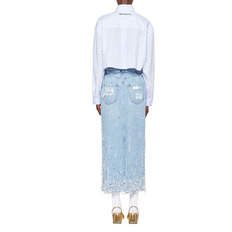 Shop (W) ミュウミュウ ライトブルー ボタンアップ 長袖 UVカット シャツ MK1564-10AP-F0012