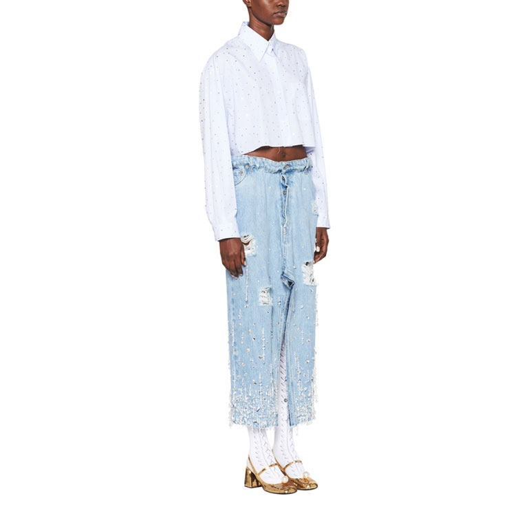 Purchase (W) ミュウミュウ ライトブルー ボタンアップ 長袖 UVカット シャツ MK1564-10AP-F0012