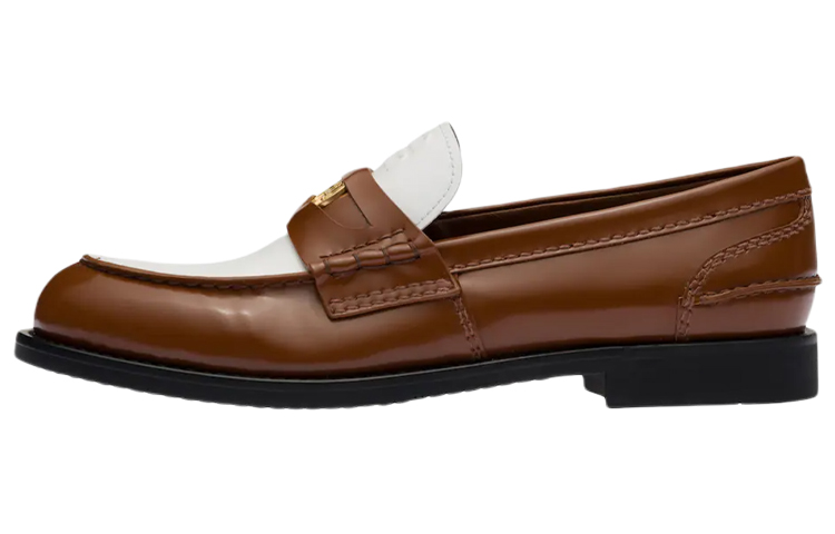 (Women) MIU MIU Loafer Low Heel 'White Brown' 5D773D_AZE_F070D_F_020