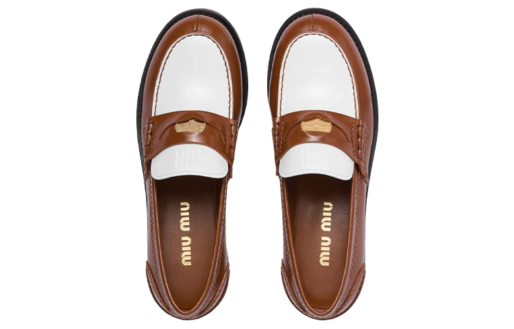 Purchase (W) MIU MIU Mocassins Talons Bas ''Blanc Marron'' 5D773D_AZE_F070D_F_020