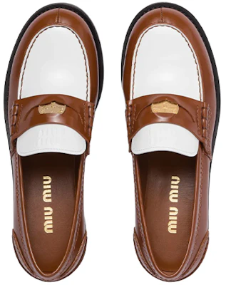 (W) MIU MIU Mocassins Talons Bas ''Blanc Marron'' 5D773D_AZE_F070D_F_020 Purchase (W) MIU MIU Mocassins Talons Bas ''Blanc Marron'' 5D773D_AZE_F070D_F_020