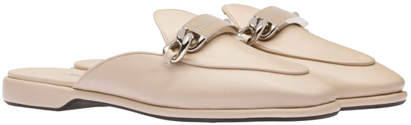 (W) MIU MIU Loafer Mule 'Beige Logo Ukiran Rantai' 5D867D_011_F0F24_F_015 Lookbook (W) MIU MIU Loafer Mule 'Beige Logo Ukiran Rantai' 5D867D_011_F0F24_F_015
