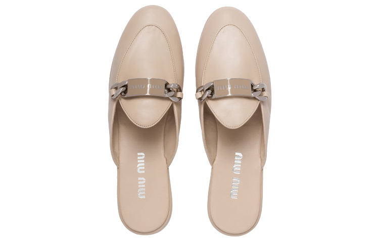 Shop (W) MIU MIU Loafer Mule 'Beige Logo Ukiran Rantai' 5D867D_011_F0F24_F_015