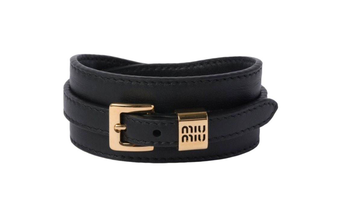 (Women) MIU MIU Logo  Leather Bracelet - Black 5IB467_2F8W_F0002