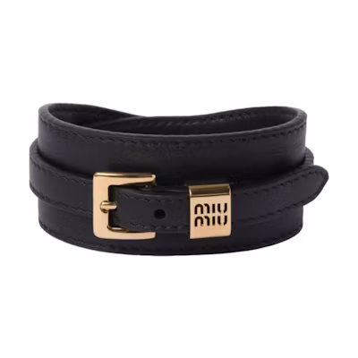 (Women) MIU MIU Logo Leather Bracelet - Black 5IB467_2F8W_F0002