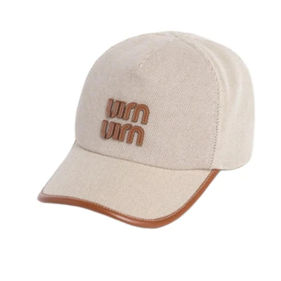 (Women) MIU MIU Logo Canvas Baseball Cap Natural/Brandy Hat. 5HC179_2CRN_F062F