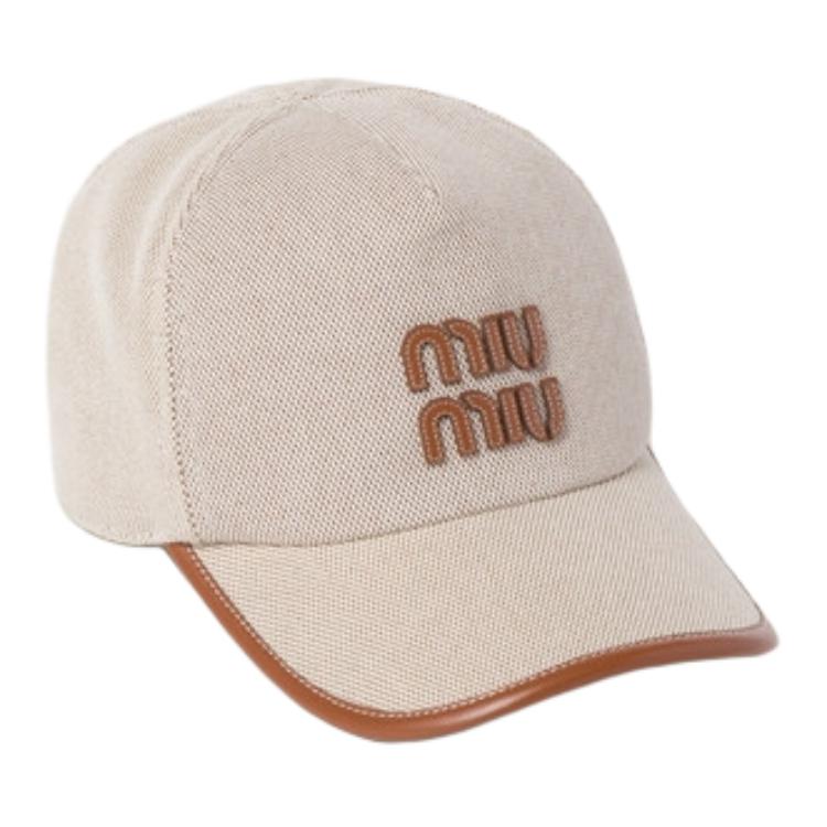 Lookbook (Women) MIU MIU Logo Canvas Baseball Cap Natural/Brandy  Hat. 5HC179_2CRN_F062F