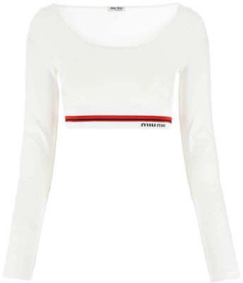 (Women) MIU MIU Logo Casual Crewneck Pullover Cropped Sweatshirt - White MJL766-1ZFU-F0009 Buy (Women) MIU MIU Logo Casual Crewneck Pullover Cropped Sweatshirt - White MJL766-1ZFU-F0009