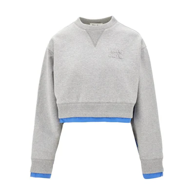 (Women) Miu Miu Logo Colorblock Cropped Crewneck Sweatshirt Grey MJL055-15WI-F0031-S-OOO