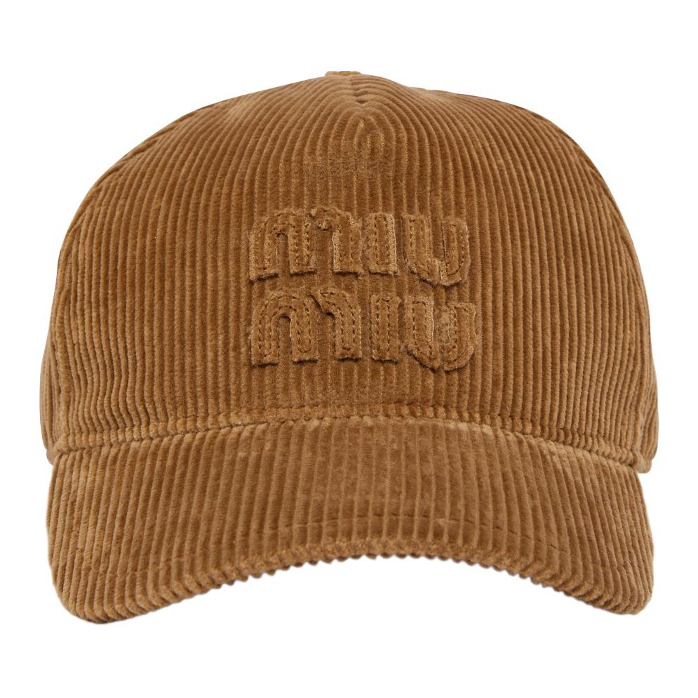 (Women) MIU MIU Logo Design Corduroy Cotton Brown  Cap. MIUGF9FE