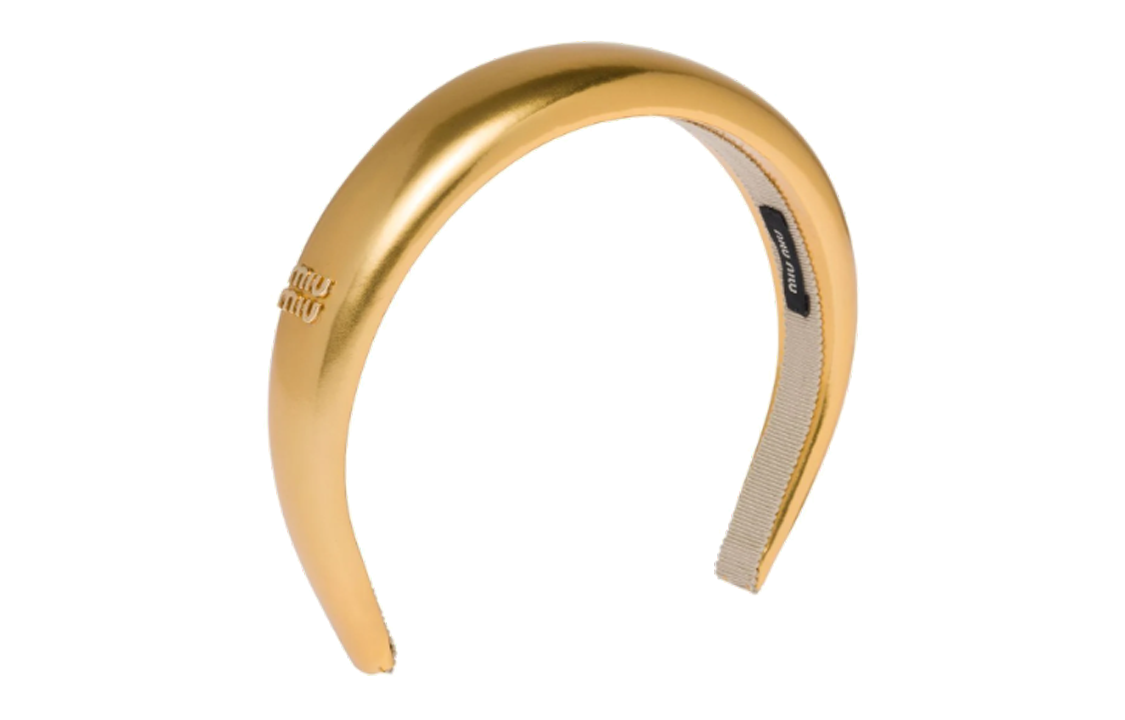 (Women) MIU MIU Logo Embossed Fabric Headband for Women - Gold. 5IH0252F7O