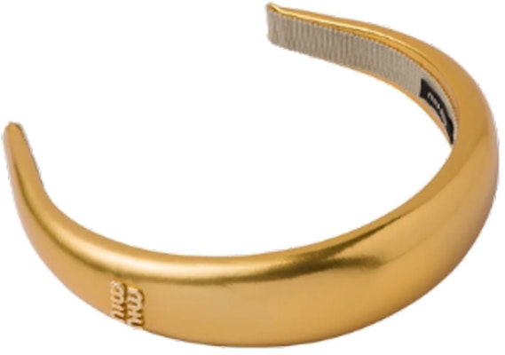 (W) 미우미우 로고 양각 패브릭 헤어밴드 여성용 - 골드. 5IH0252F7O Lookbook (W) 미우미우 로고 양각 패브릭 헤어밴드 여성용 - 골드. 5IH0252F7O