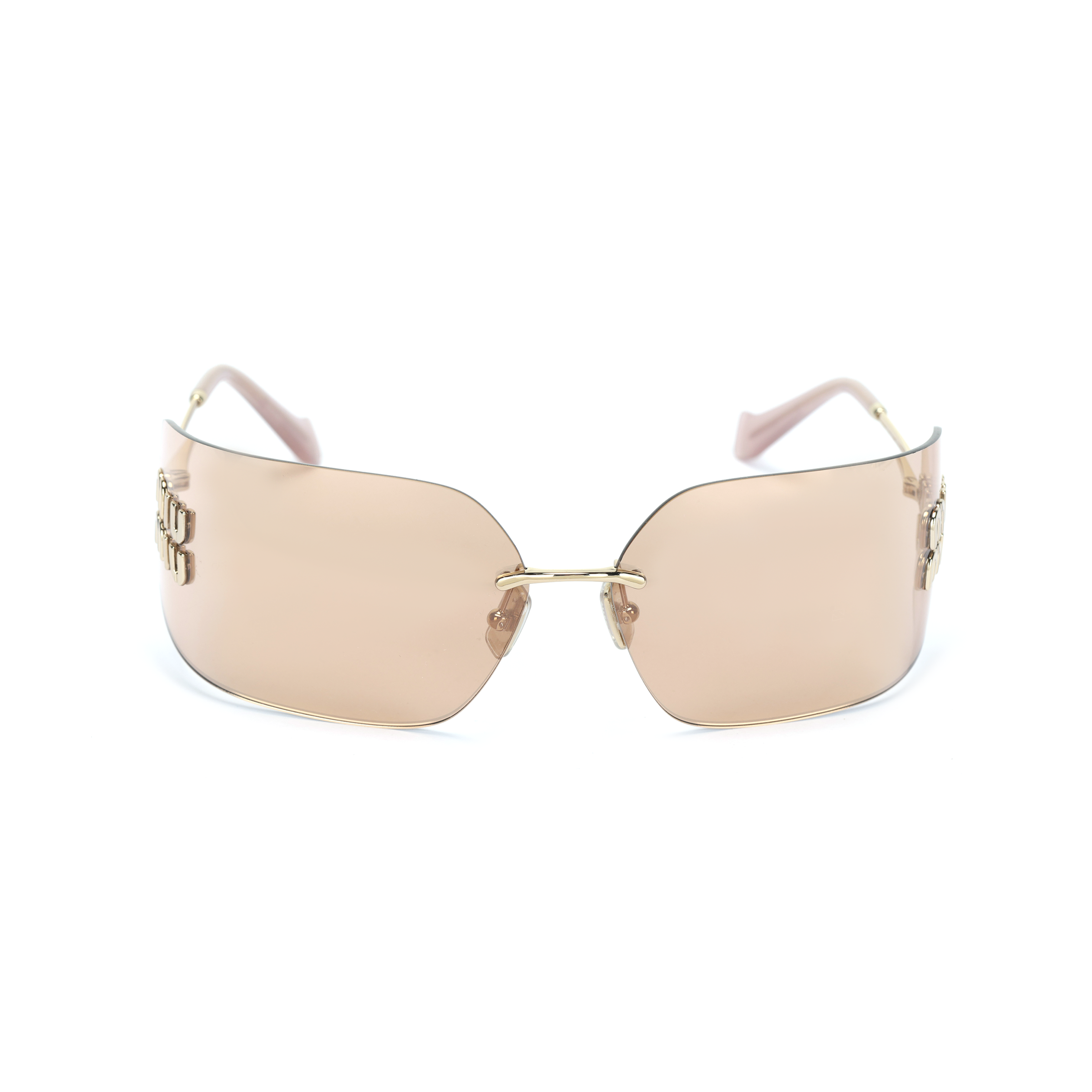 (Women) MIU MIU Logo Embossed Irregular Sunglasses for Women - Gold. SMU54YMZVNFE20FC080