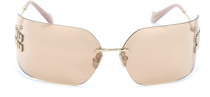 (Women) MIU MIU Logo Embossed Irregular Sunglasses for Women - Gold. SMU54YMZVNFE20FC080 (Women) MIU MIU Logo Embossed Irregular Sunglasses for Women - Gold. SMU54YMZVNFE20FC080