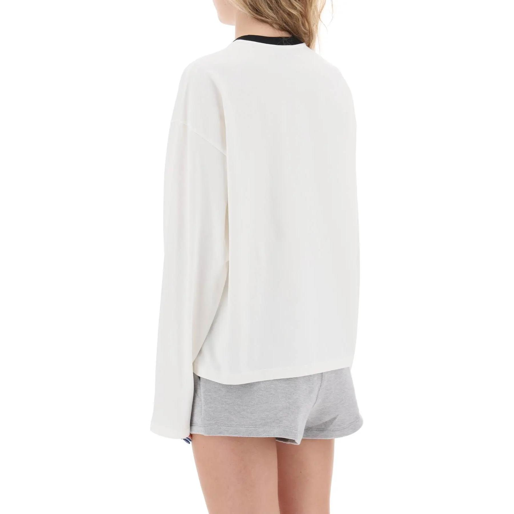 Shop (Women) MIU MIU Logo Embroidered Relaxed Fit Long Sleeve T-Shirt Women White SS24. MJL992-14EL-F0009