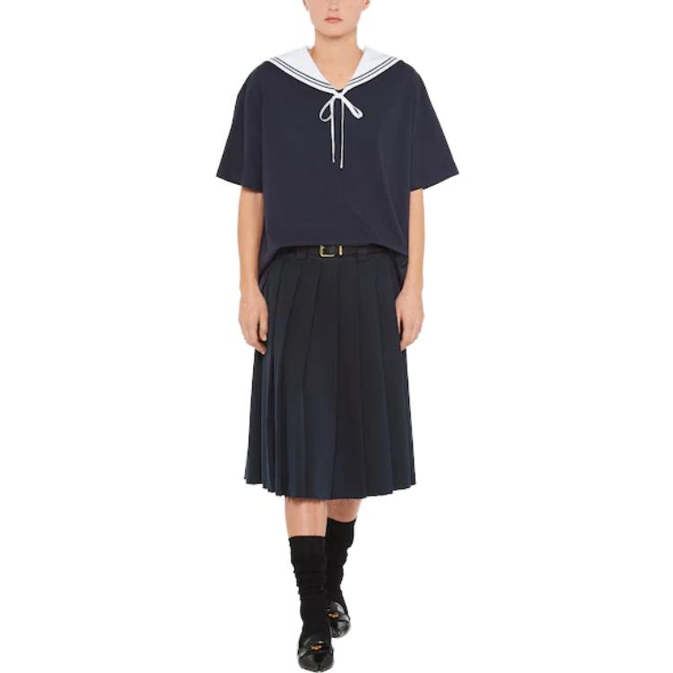 Lookbook (W) MIU MIU 刺繡標誌條紋海軍領T恤 藍色 女款 SS23 MJN461-11EC-F0008-S-231