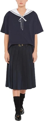 (W) MIU MIU 刺繡標誌條紋海軍領T恤 藍色 女款 SS23 MJN461-11EC-F0008-S-231 Lookbook (W) MIU MIU 刺繡標誌條紋海軍領T恤 藍色 女款 SS23 MJN461-11EC-F0008-S-231