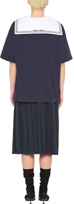 (W) MIU MIU 刺繡標誌條紋海軍領T恤 藍色 女款 SS23 MJN461-11EC-F0008-S-231 Shop (W) MIU MIU 刺繡標誌條紋海軍領T恤 藍色 女款 SS23 MJN461-11EC-F0008-S-231