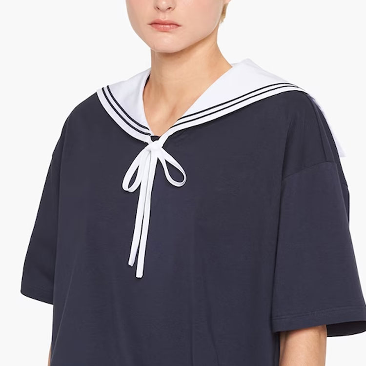 Details for (W) MIU MIU 刺繡標誌條紋海軍領T恤 藍色 女款 SS23 MJN461-11EC-F0008-S-231