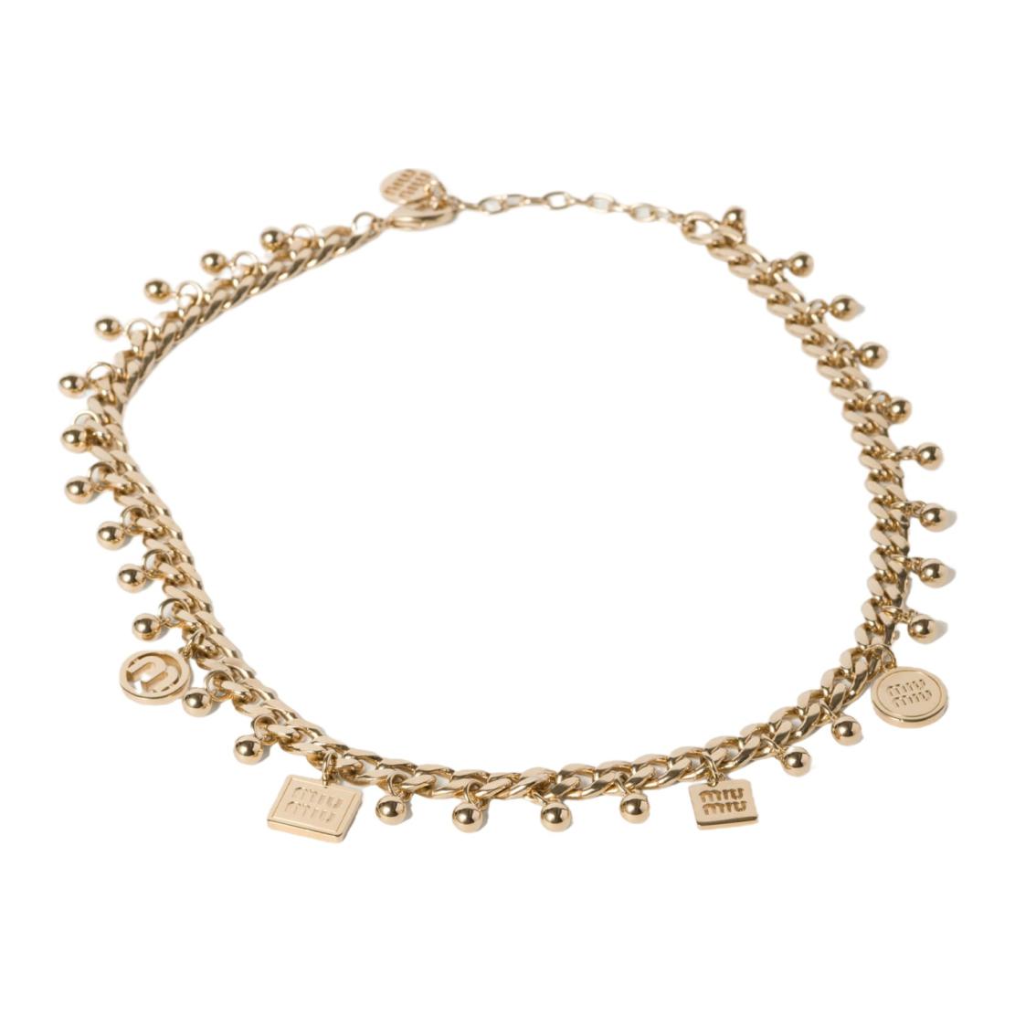 (Women) MIU MIU Logo Engraved Gold Metal Necklace for Women. 5IC1202CR6