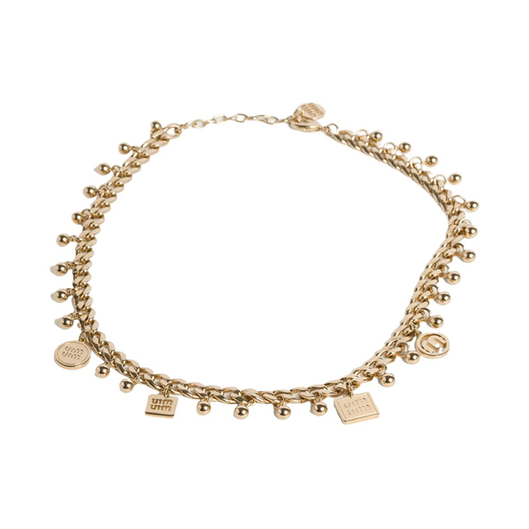Lookbook (W) Collar de metal dorado con logo grabado MIU MIU para mujer. 5IC1202CR6