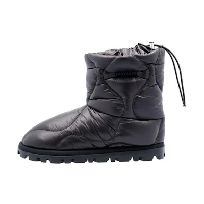 (W) MIU MIU Logo Fabric Ankle Boots 'Black'