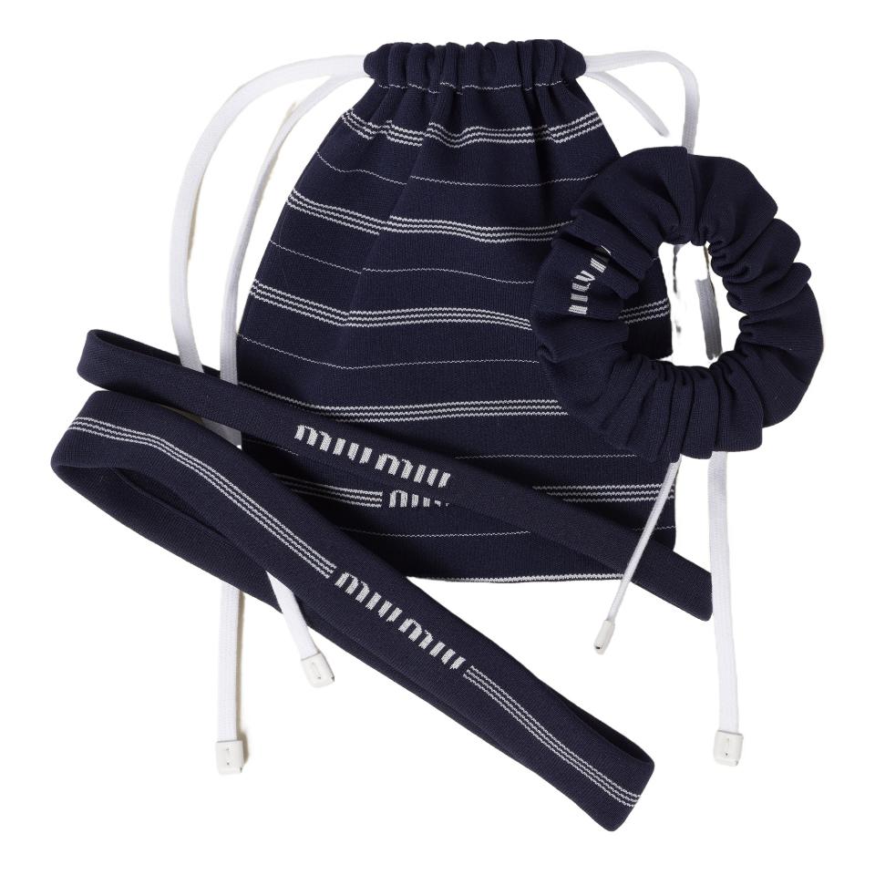 (Women) MIU MIU Logo Fabric Hair Accessory  Blue. 5IF1852C32