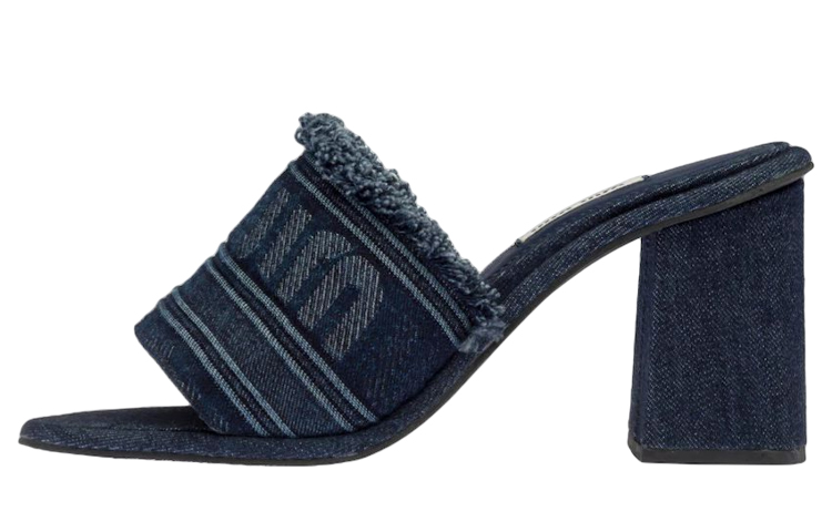 (W) MIU MIU Logo High-Heeled Sandals 'Blue Fashion'