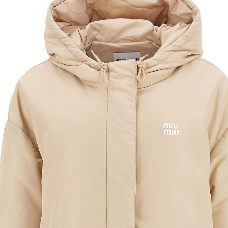 Purchase (Women) MIU MIU Logo Hooded Zip-Up Jacket Beige  Long Sleeve Outerwear. ML1080-13FM-F0065