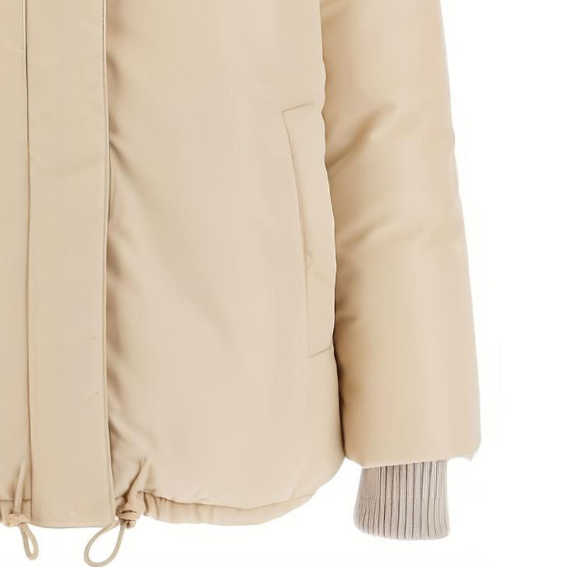 Sizing (Women) MIU MIU Logo Hooded Zip-Up Jacket Beige  Long Sleeve Outerwear. ML1080-13FM-F0065