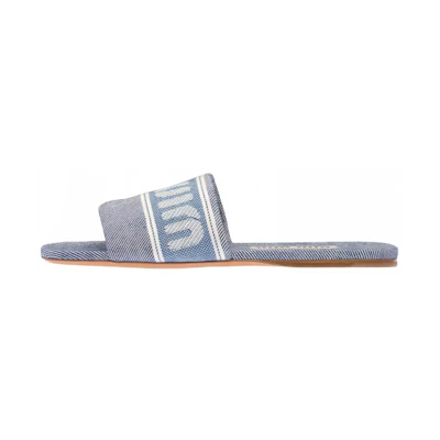(W) MIU MIU Logo Jacquard Slides Blue Denim