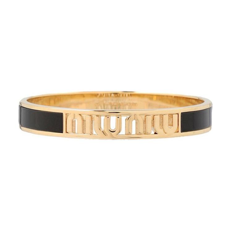 (Women) MIU MIU Logo Metal Bracelet for Women - Black. 5JB407_2F6T_F0002