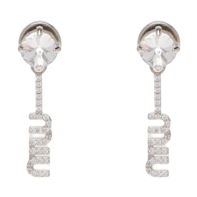 (Women) MIU MIU Logo Pendant Crystal-Style Silver Earrings for Women. 5IO058-2DNC-F0OKL