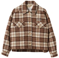 (Women) Miu Miu Logo Plaid Wool Casual Jacket Khaki Color ML1021-139S-F0324-S-OOO (Women) Miu Miu Logo Plaid Wool Casual Jacket Khaki Color ML1021-139S-F0324-S-OOO