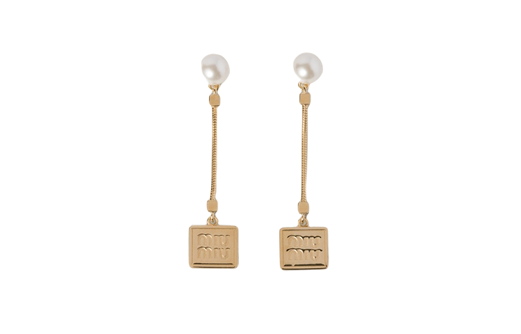 (Women) MIU MIU Logo Plaque  Gold Metal Earrings. 5IO069_2F89_F0SAJ