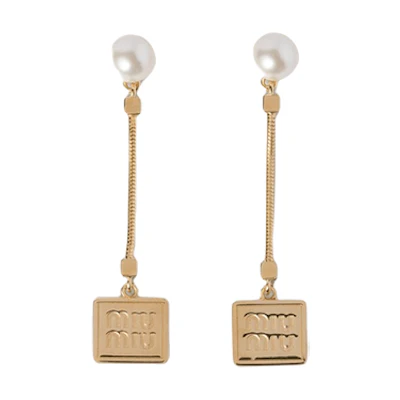 (Women) MIU MIU Logo Plaque Gold Metal Earrings. 5IO069_2F89_F0SAJ