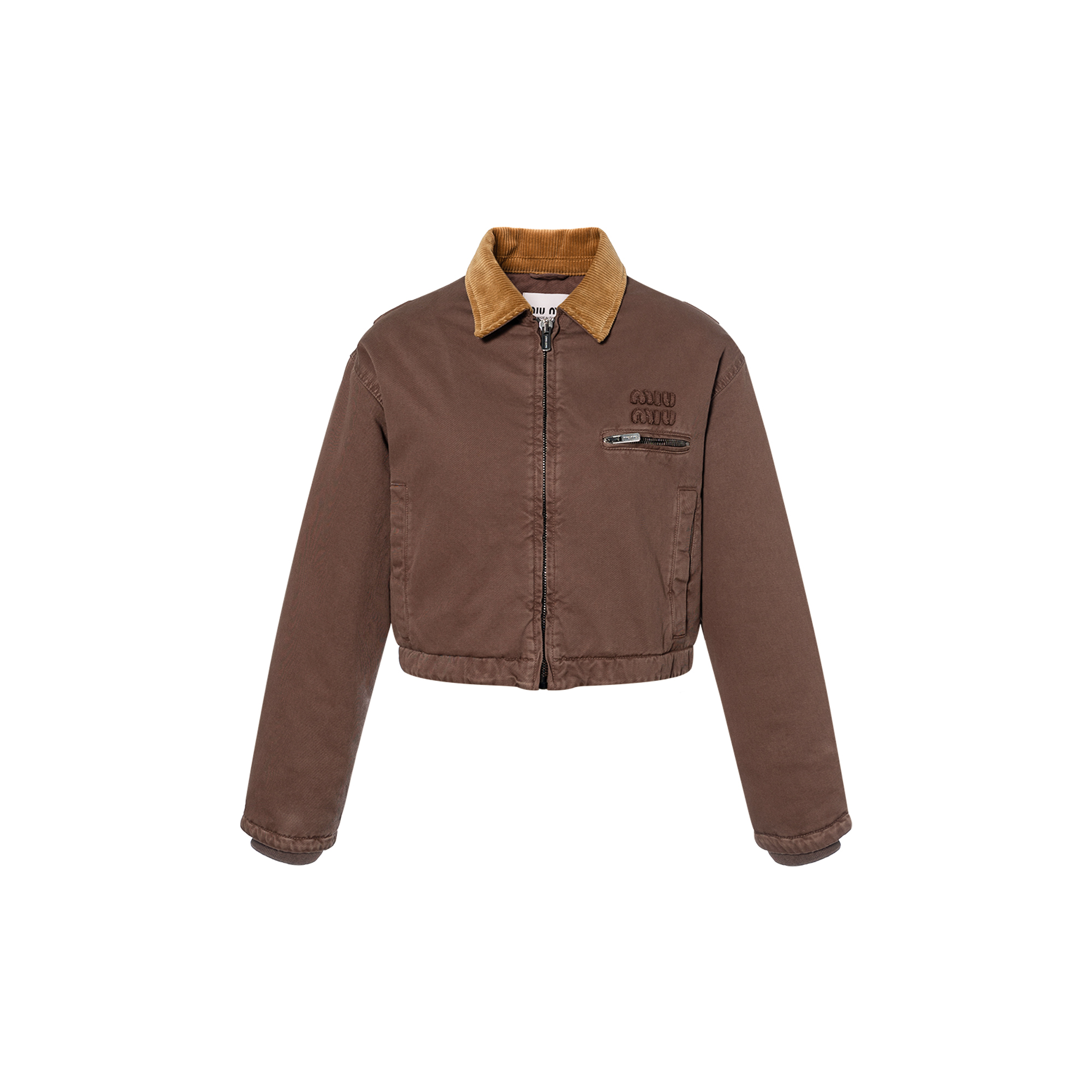 (Women) Miu Miu Logo Print Zip-Up Long Sleeve Jacket in Tobacco Color ML1157-16DD-F0005-S-OOO