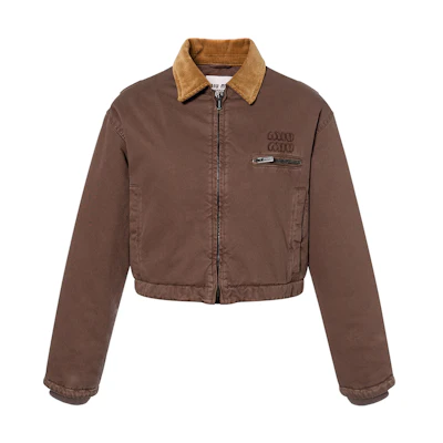(Women) Miu Miu Logo Print Zip-Up Long Sleeve Jacket in Tobacco Color ML1157-16DD-F0005-S-OOO