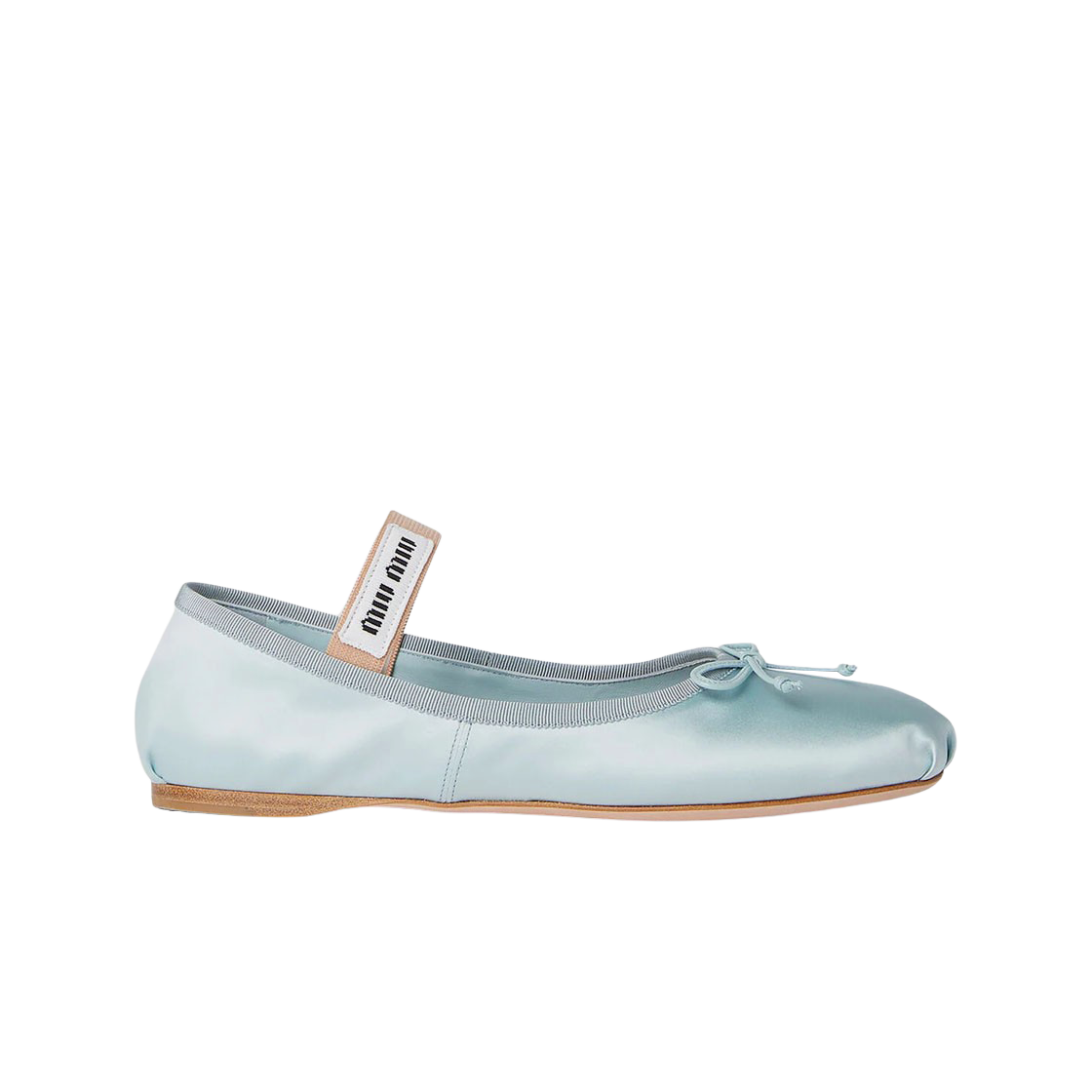 (Women) MIU MIU Logo Strap Satin Flats 'Light Blue' 5F794D_QU6_F0D30