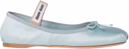 (Women) MIU MIU Logo Strap Satin Flats 'Light Blue' 5F794D_QU6_F0D30 (Women) MIU MIU Logo Strap Satin Flats 'Light Blue' 5F794D_QU6_F0D30