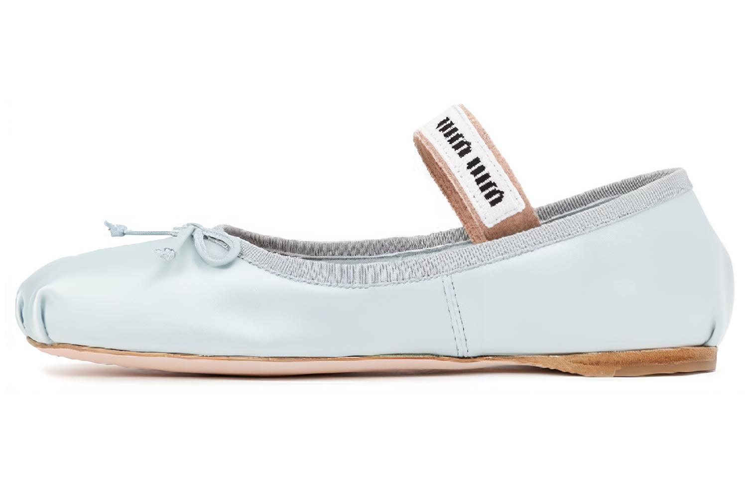 (Women) MIU MIU Logo Strap Satin Flats 'Light Blue' 5F794D_QU6_F0D30