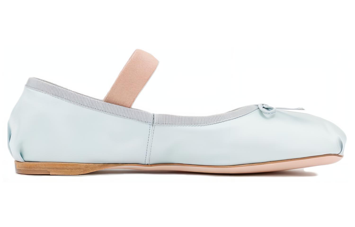 (W) MIU MIU Logo Strap Satin Flats 'Light Blue' 圖 2