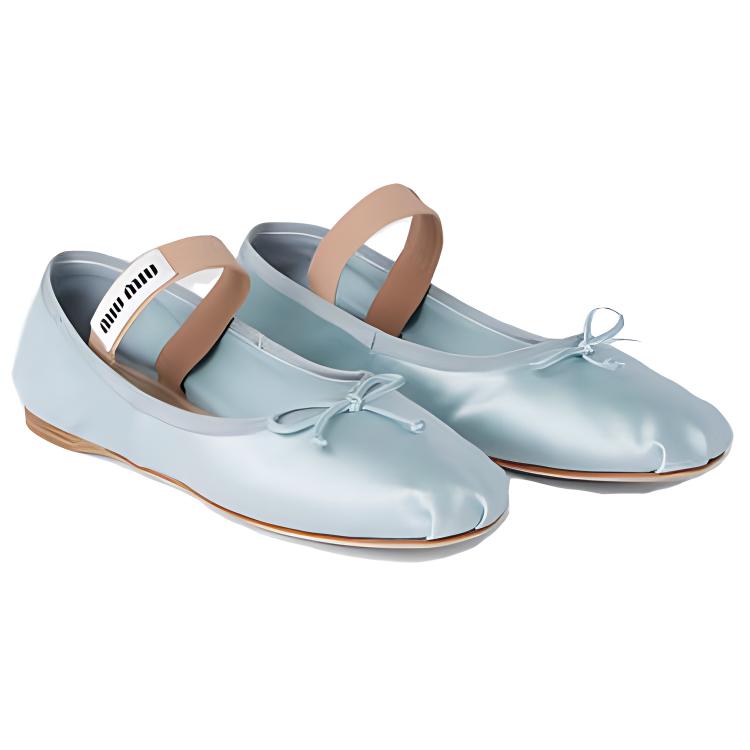 (W) MIU MIU Logo Strap Satin Flats 'Light Blue' 圖 3