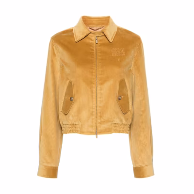 (Women) MIU MIU Logo Zip-Up Collared Long Sleeve Jacket for Women - Yellow ML962-13I4-F0151-S-232