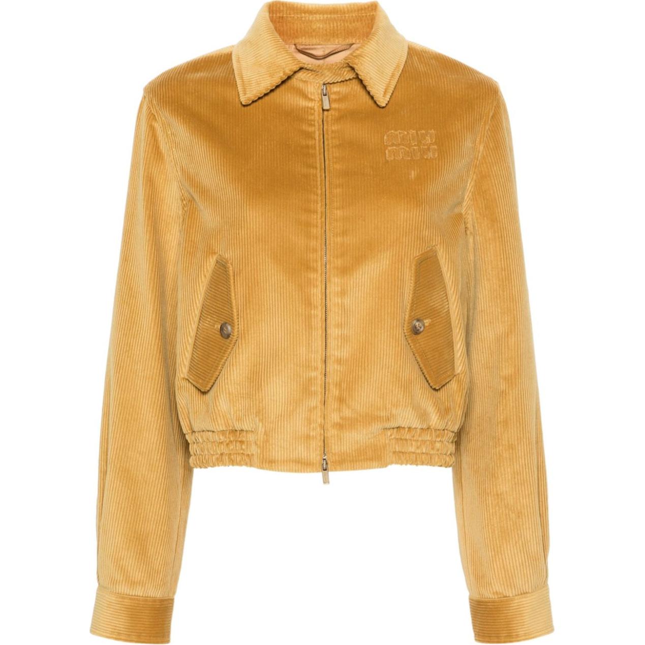 Order (Women) MIU MIU Logo Zip-Up Collared Long Sleeve Jacket for Women - Yellow ML962-13I4-F0151-S-232