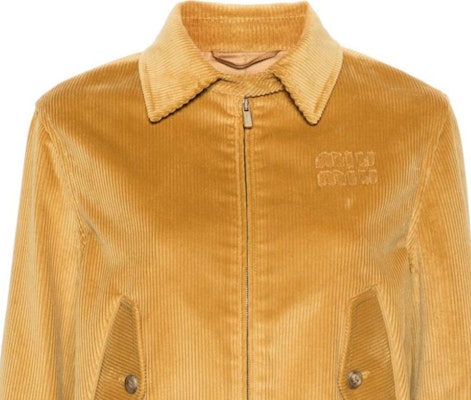 (Women) MIU MIU Logo Zip-Up Collared Long Sleeve Jacket for Women - Yellow ML962-13I4-F0151-S-232 Sizing (Women) MIU MIU Logo Zip-Up Collared Long Sleeve Jacket for Women - Yellow ML962-13I4-F0151-S-232