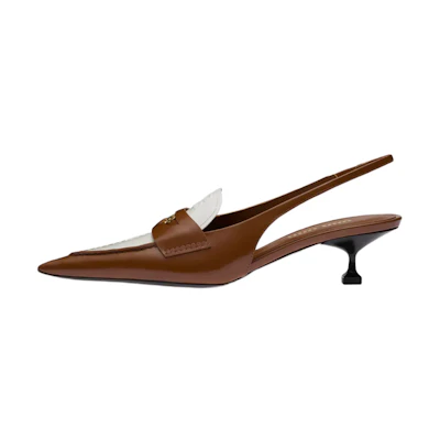 (W) MIU MIU Low-Heel Leather Sandals 'White and Brown'