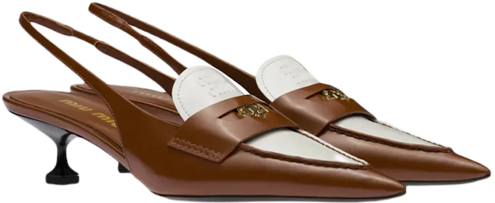 (W) MIU MIU Sandal Kulit Tumit Rendah 'Putih dan Coklat' 5D774D_AZE_F070D_F_045 Lookbook (W) MIU MIU Sandal Kulit Tumit Rendah 'Putih dan Coklat' 5D774D_AZE_F070D_F_045