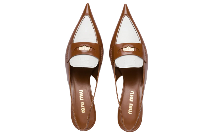 Purchase (W) MIU MIU Sandal Kulit Tumit Rendah 'Putih dan Coklat' 5D774D_AZE_F070D_F_045